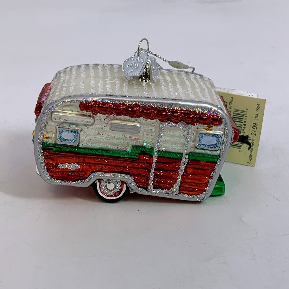 Old World Christmas Travel‎ Trailer Camper RV Ornament Red Green White